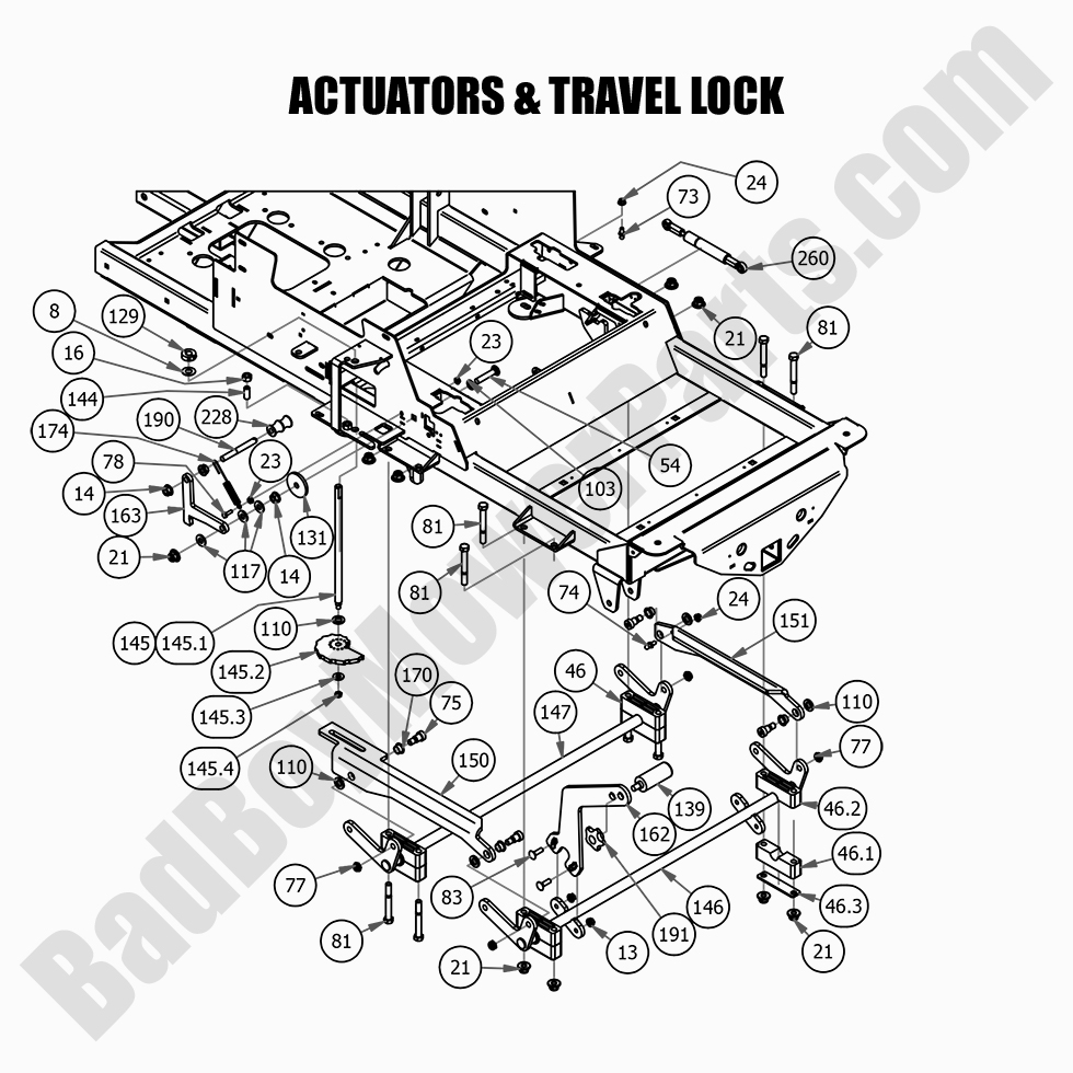 2601 - Bad Boy Mower Parts Lookup > 2021 > Renegade - Diesel > Actuators & Travel Lock